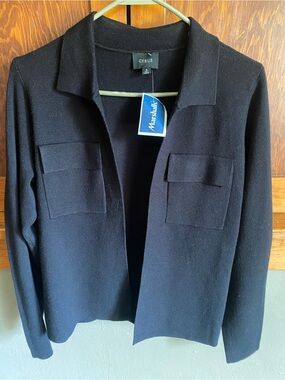 Cyrus Black Open-Front Knit Blazer with Patch Pockets